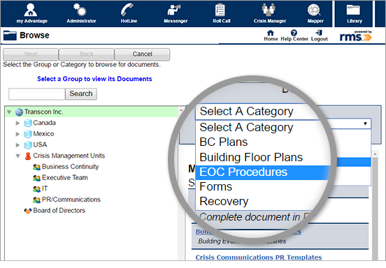 screenshot of ERMS Advantage